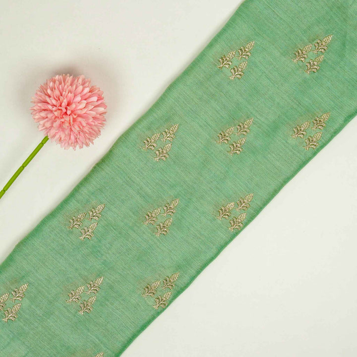 Disha Buti on Sea Green Munga Silk Embroidered Fabric