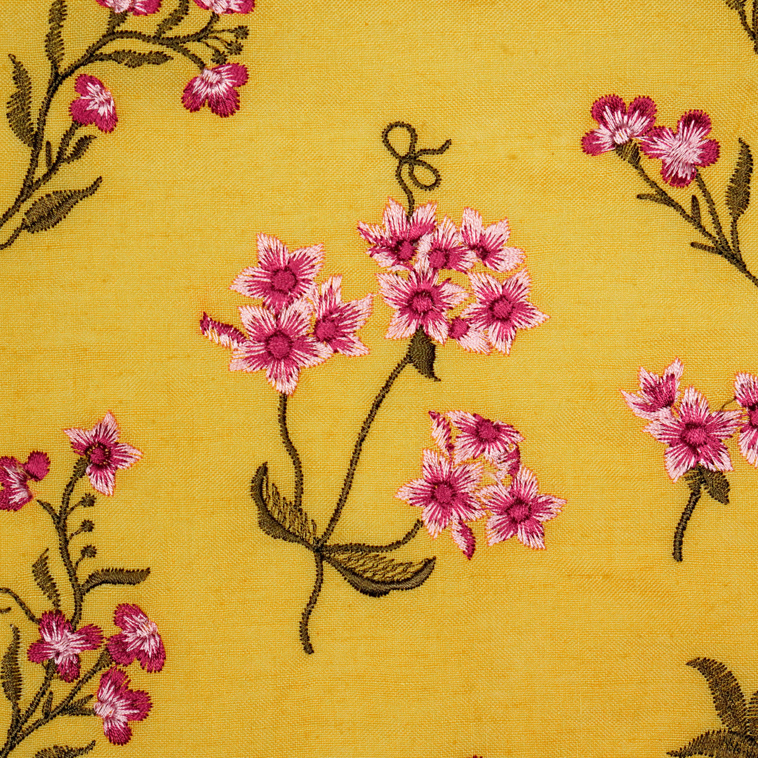 Safiya Buta on Gold Cotton Linen Embroidered Fabric