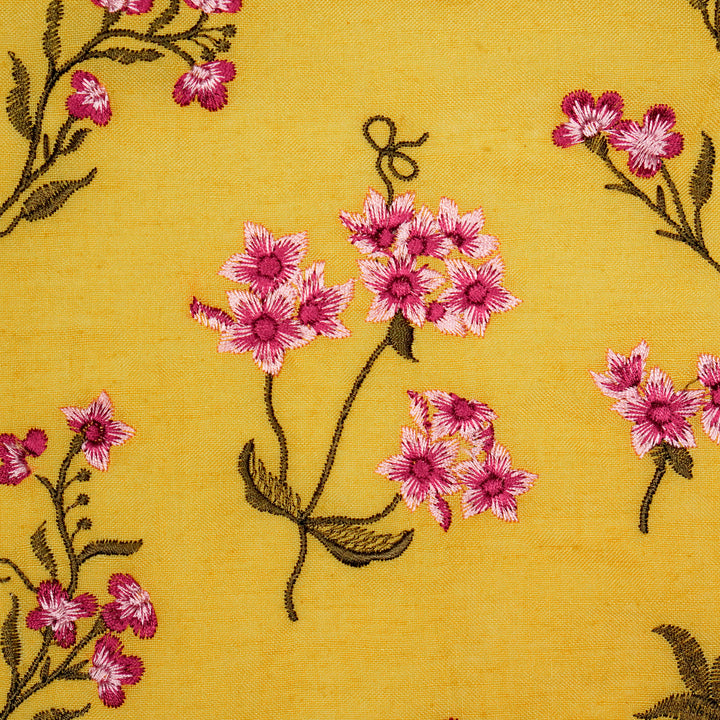 Safiya Buta on Gold Cotton Linen Embroidered Fabric