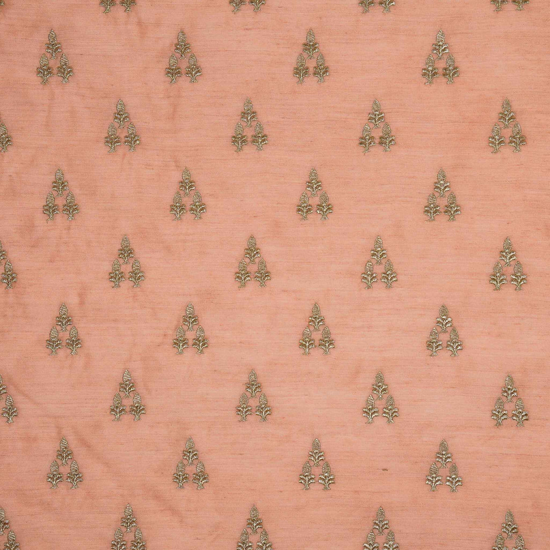 Disha Buti on Peach Munga Silk Embroidered Fabric