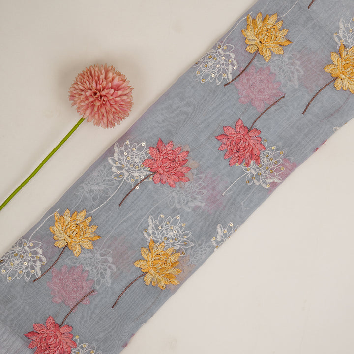 Nahla Buta on Mauve Cotton Silk Embroidered Fabric