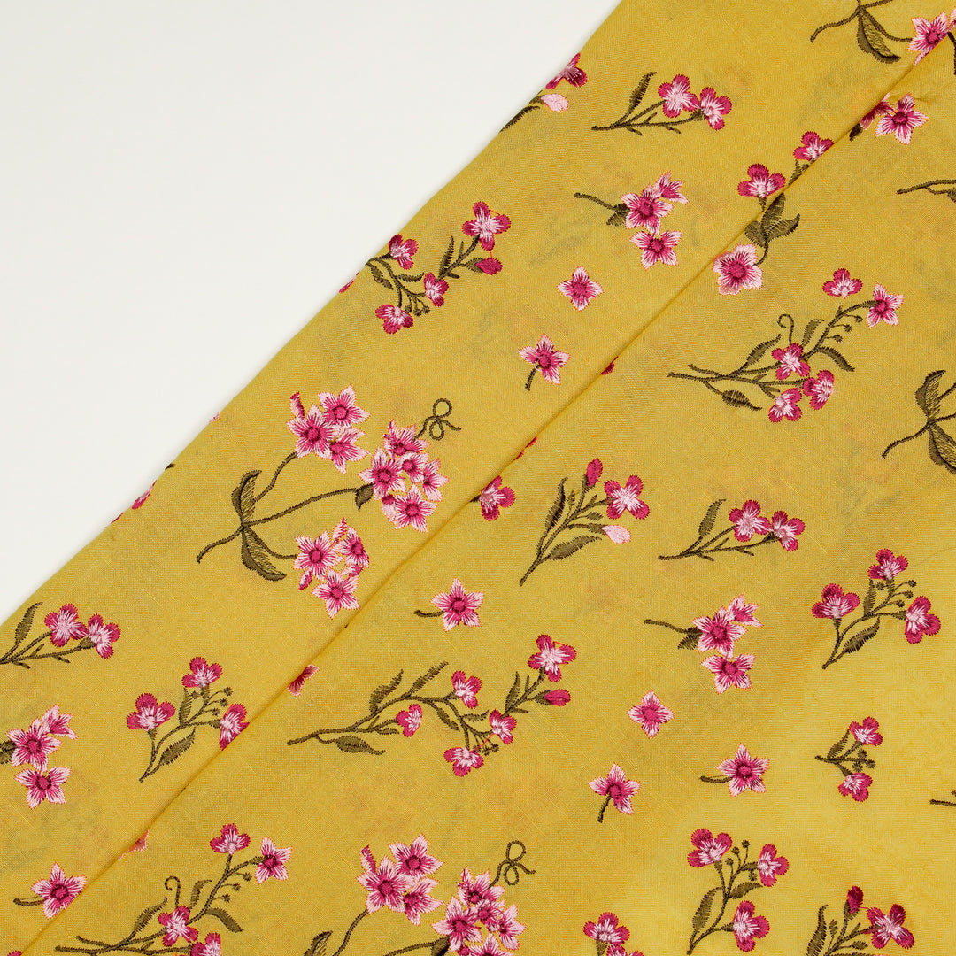 Safiya Buta on Gold Cotton Linen Embroidered Fabric