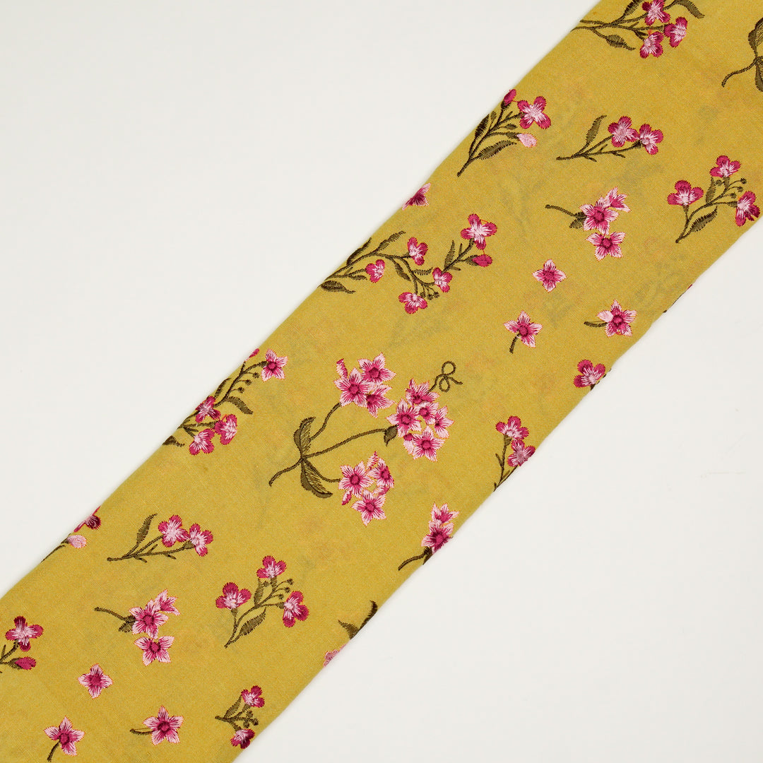 Safiya Buta on Gold Cotton Linen Embroidered Fabric