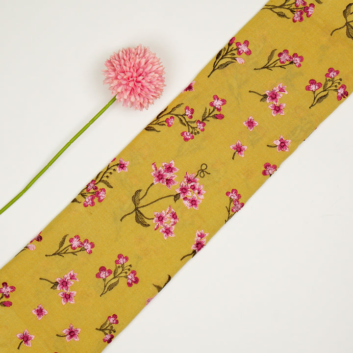 Safiya Buta on Gold Cotton Linen Embroidered Fabric