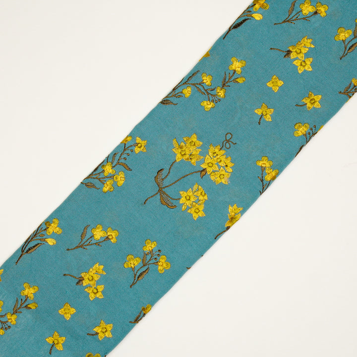 Safiya Buta on Sky/Blue Cotton Linen Embroidered Fabric