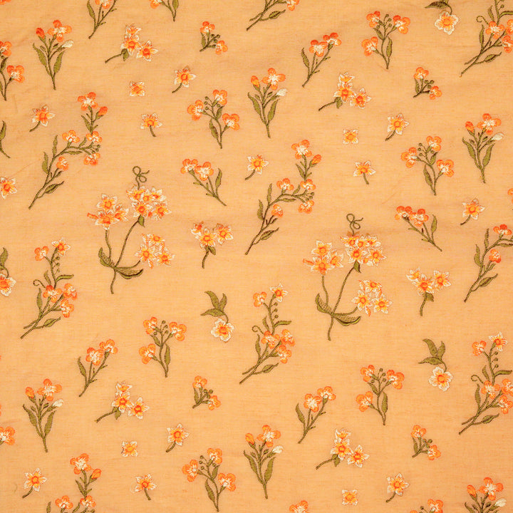 Safiya Buta on Peach Cotton Linen Embroidered Fabric