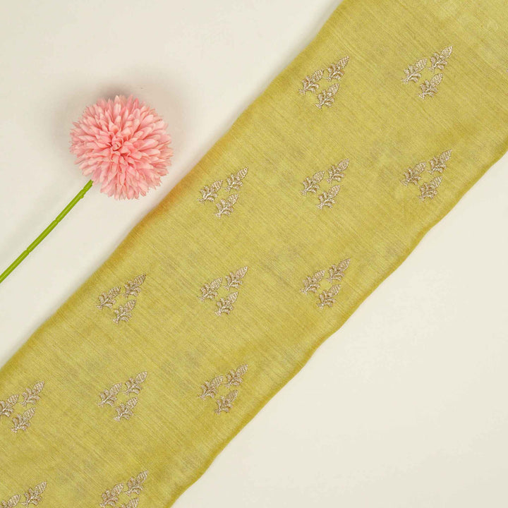 Disha Buti on Lemon Munga Silk Embroidered Fabric