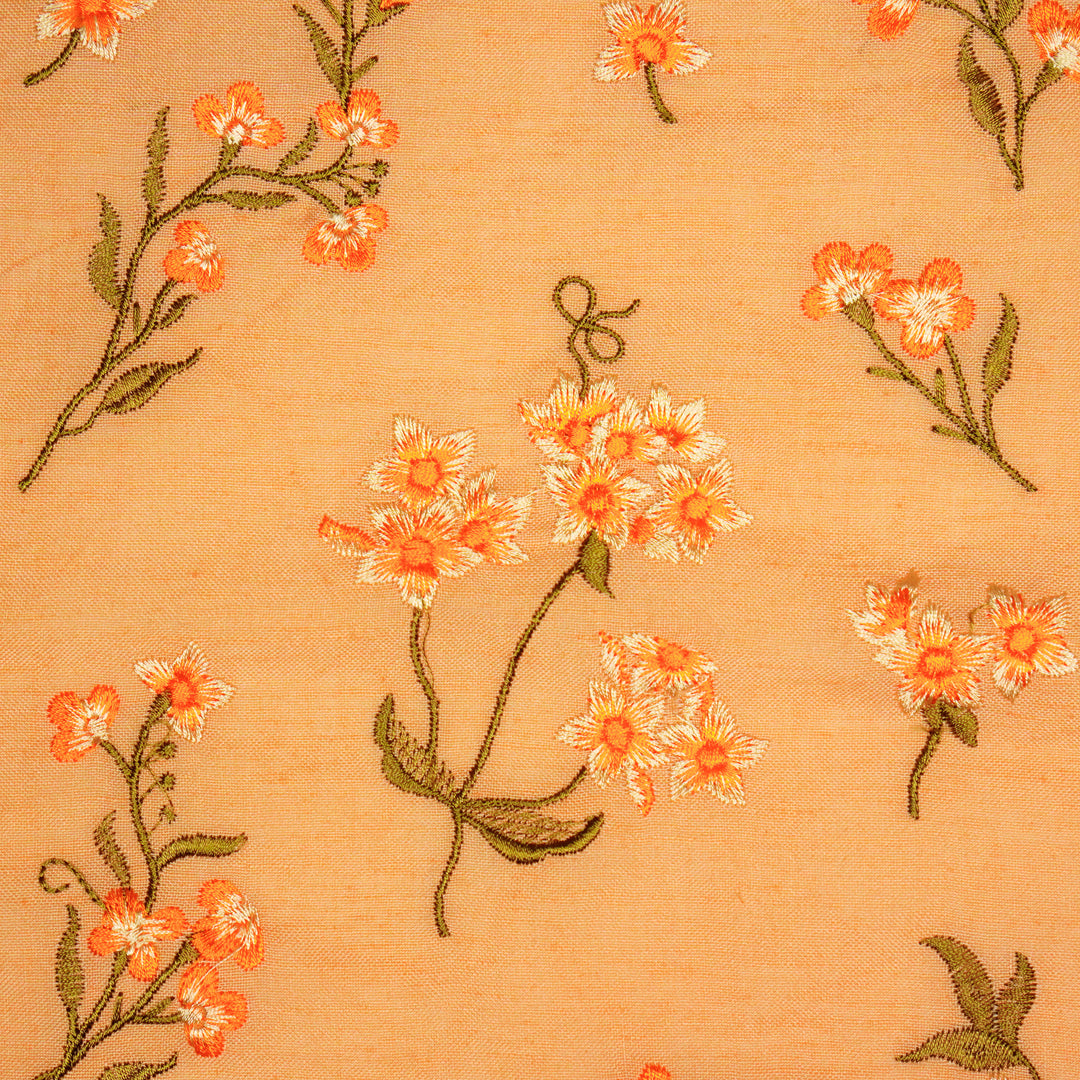 Safiya Buta on Peach Cotton Linen Embroidered Fabric