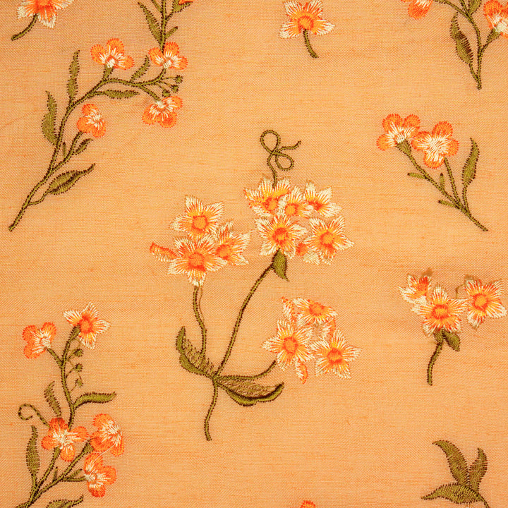 Safiya Buta on Peach Cotton Linen Embroidered Fabric