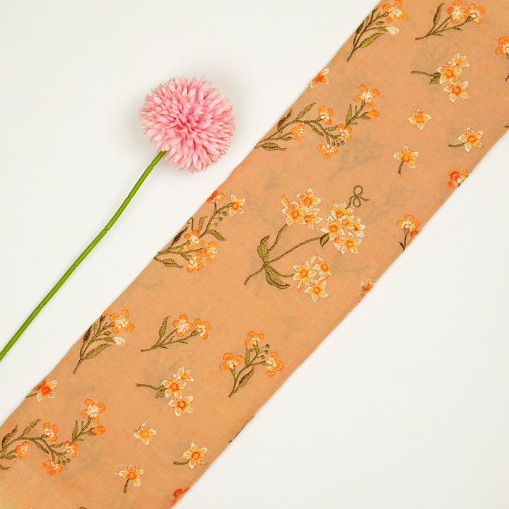 Safiya Buta on Peach Cotton Linen Embroidered Fabric