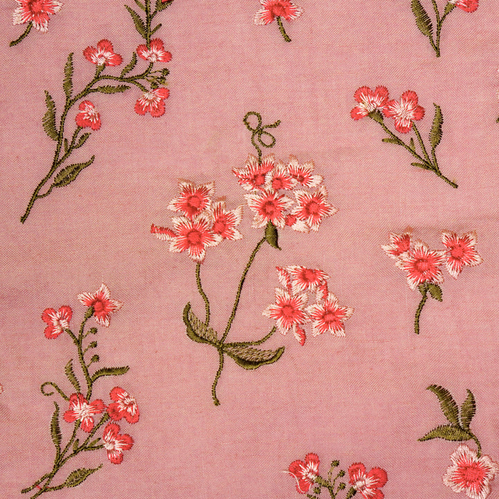 Safiya Buta on Deep Pink Cotton Linen Embroidered Fabric