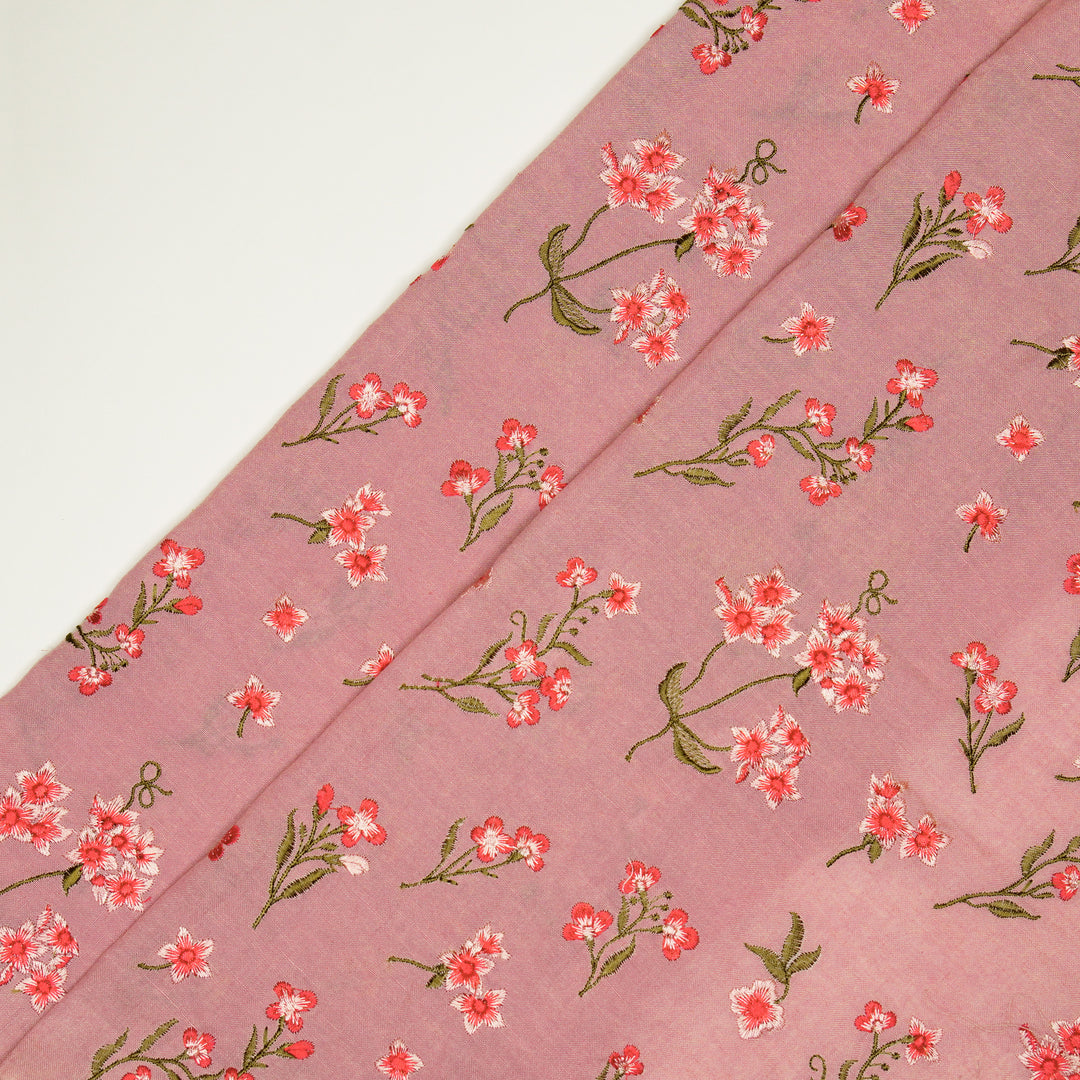 Safiya Buta on Deep Pink Cotton Linen Embroidered Fabric