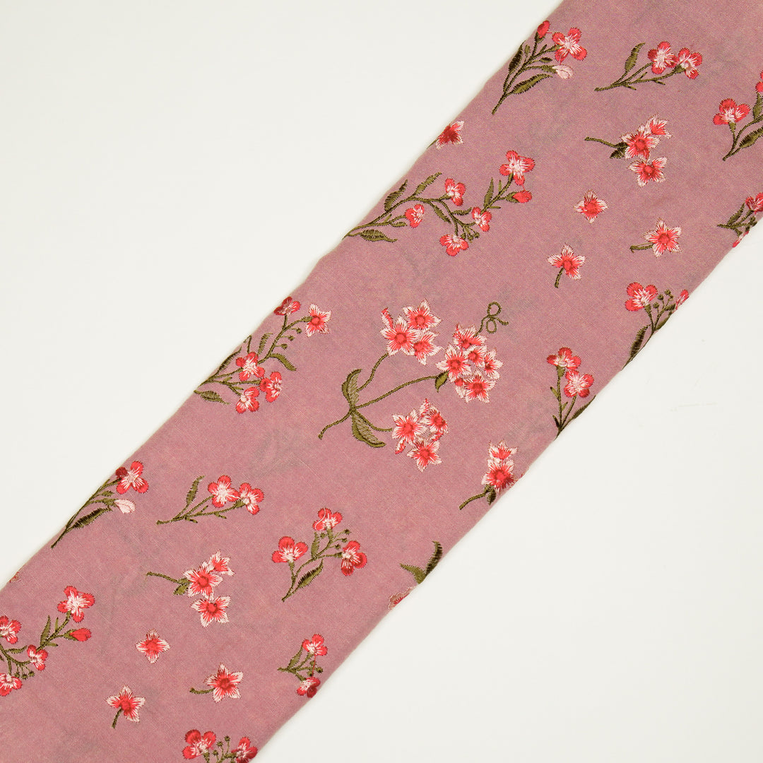 Safiya Buta on Deep Pink Cotton Linen Embroidered Fabric