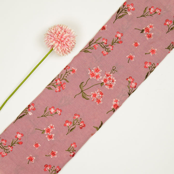 Safiya Buta on Deep Pink Cotton Linen Embroidered Fabric