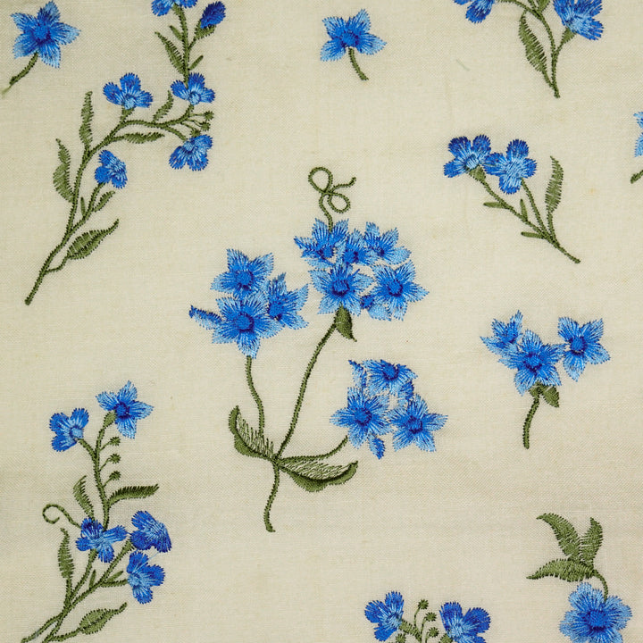 Safiya Buta on Cream Cotton Linen Embroidered Fabric