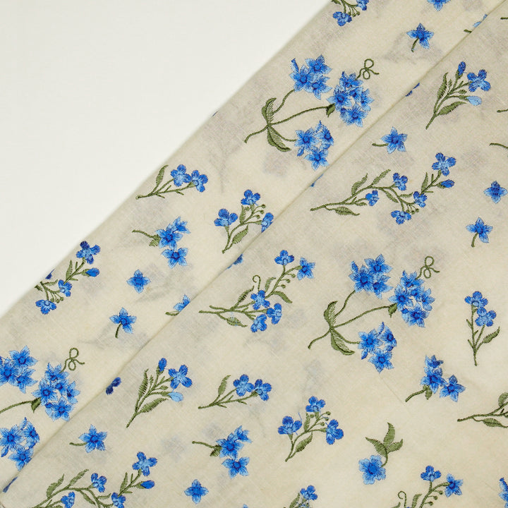 Safiya Buta on Cream Cotton Linen Embroidered Fabric