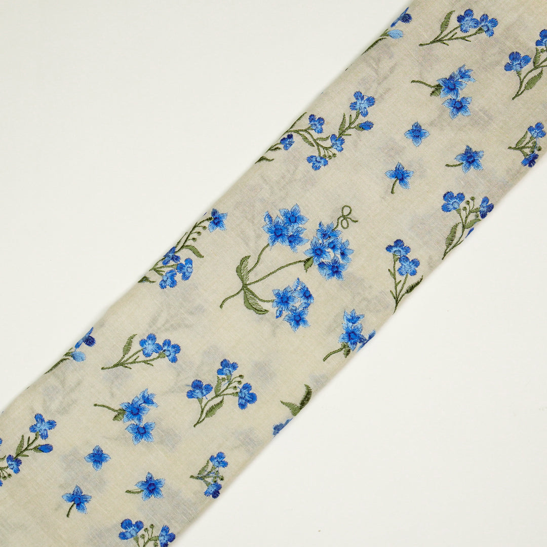 Safiya Buta on Cream Cotton Linen Embroidered Fabric