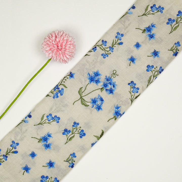 Safiya Buta on Cream Cotton Linen Embroidered Fabric