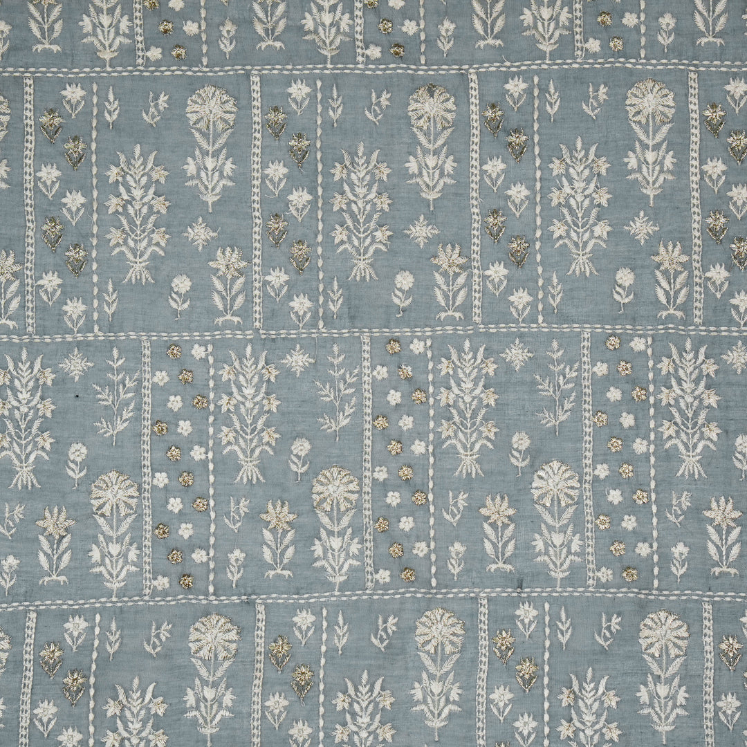 Shifa Jaal on Steel/Grey Cotton Silk Embroidered Fabric