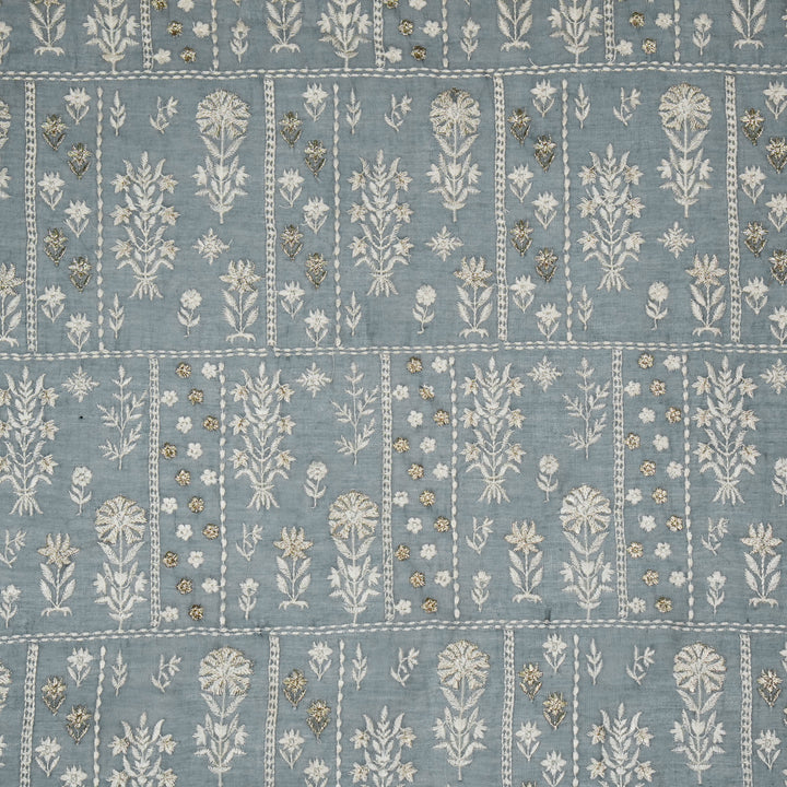 Shifa Jaal on Steel/Grey Cotton Silk Embroidered Fabric