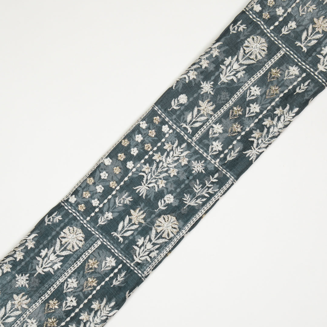 Shifa Jaal on Steel/Grey Cotton Silk Embroidered Fabric