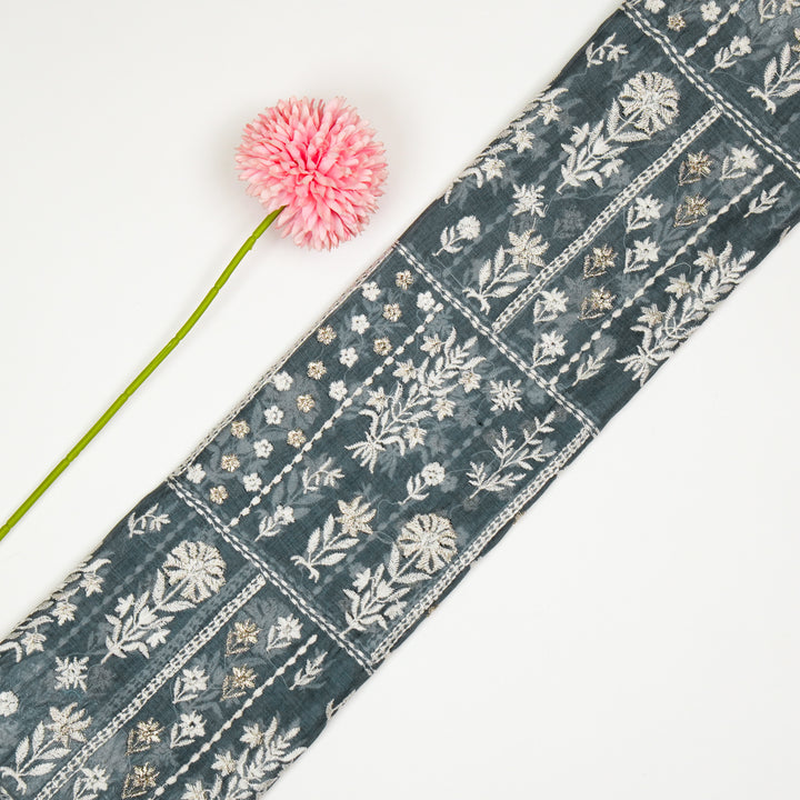 Shifa Jaal on Steel/Grey Cotton Silk Embroidered Fabric