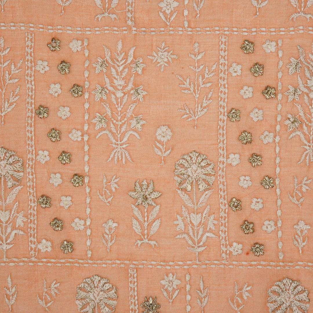 Shifa Jaal on Dark/Peach Cotton Silk Embroidered Fabric