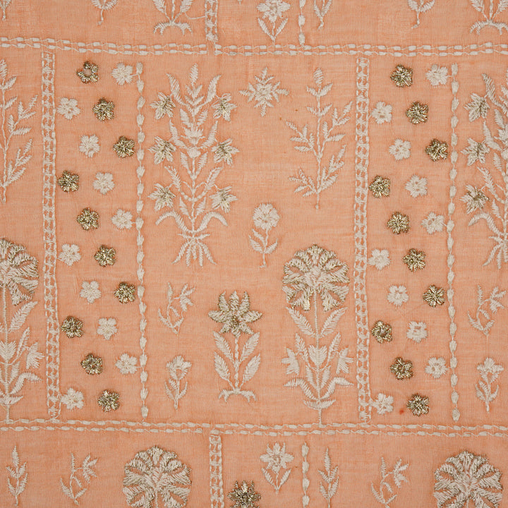 Shifa Jaal on Dark/Peach Cotton Silk Embroidered Fabric