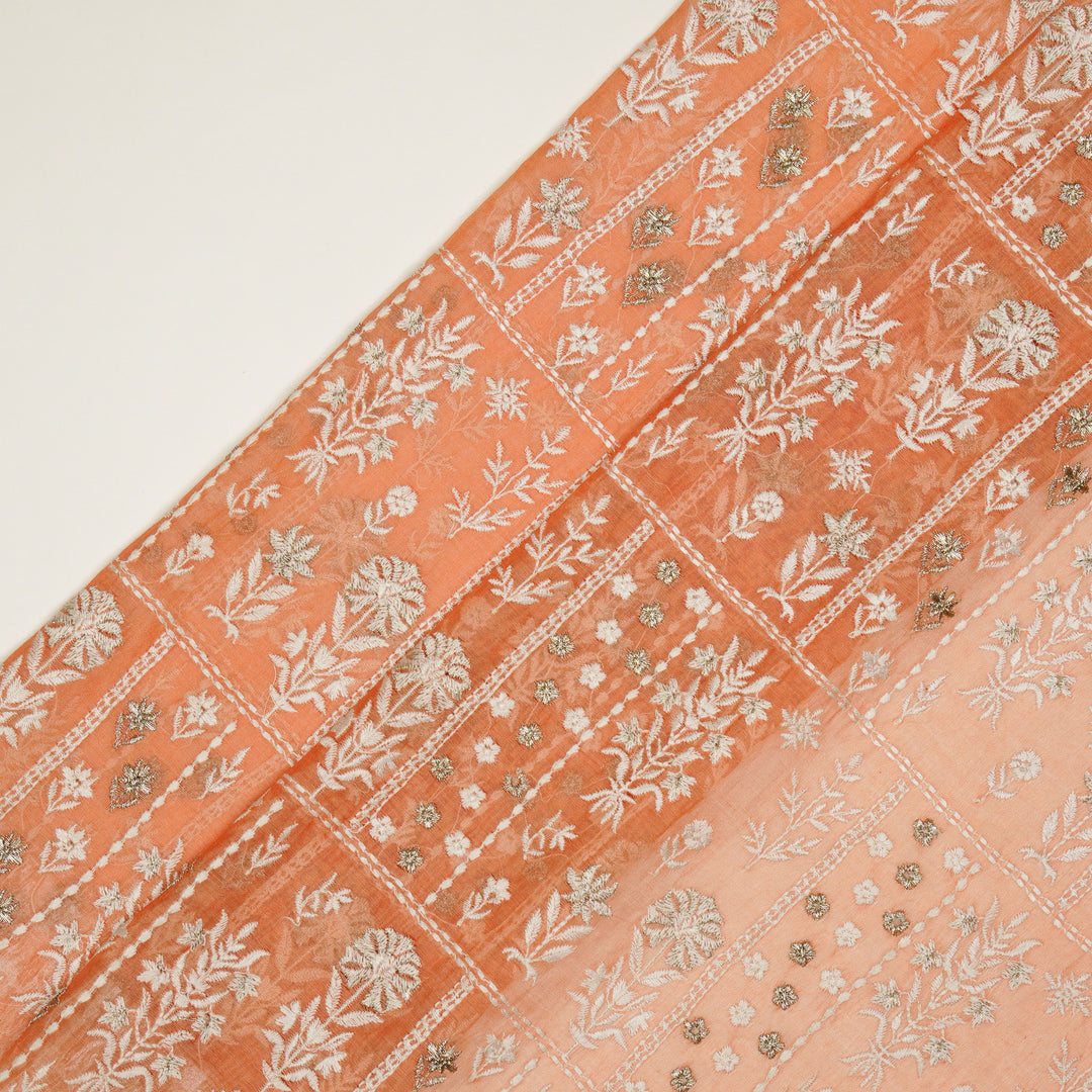 Shifa Jaal on Dark/Peach Cotton Silk Embroidered Fabric
