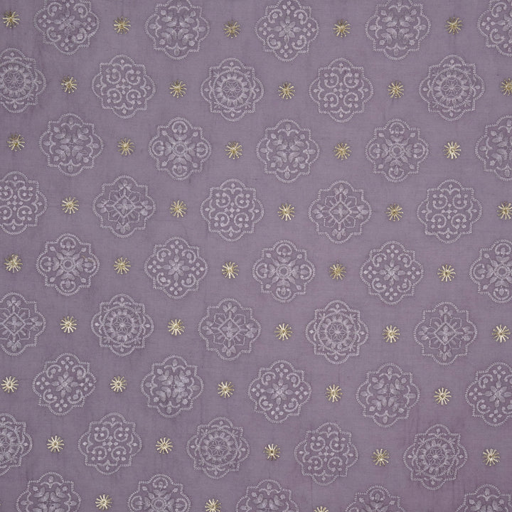 Amal Buta on Mauve Munga Silk Embroidered Fabric