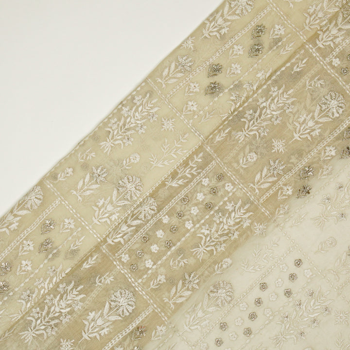 Shifa Jaal on Cream Cotton Silk Embroidered Fabric