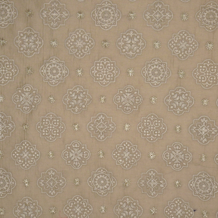 Amal Buta on Almond Munga Silk Embroidered Fabric