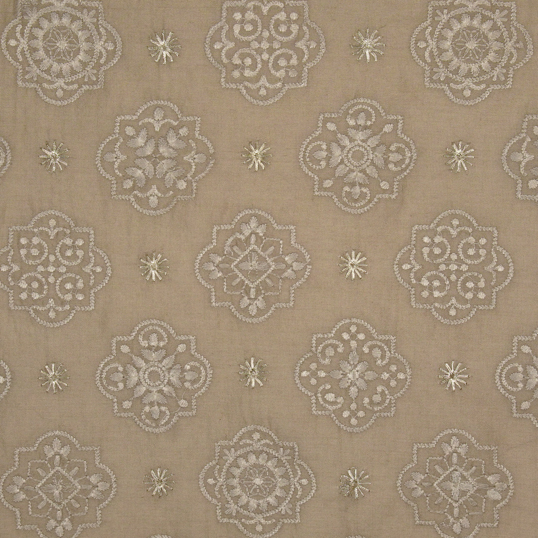 Amal Buta on Almond Munga Silk Embroidered Fabric