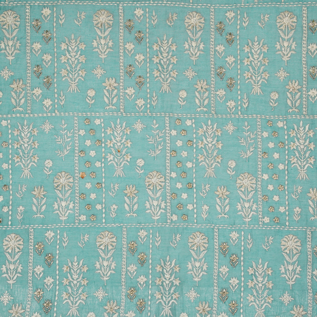 Shifa Jaal on Turquoise Cotton Silk Embroidered Fabric