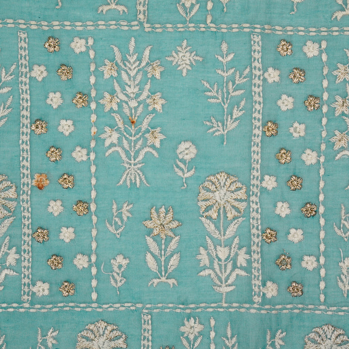 Shifa Jaal on Turquoise Cotton Silk Embroidered Fabric