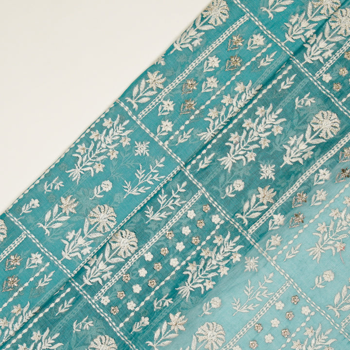 Shifa Jaal on Turquoise Cotton Silk Embroidered Fabric