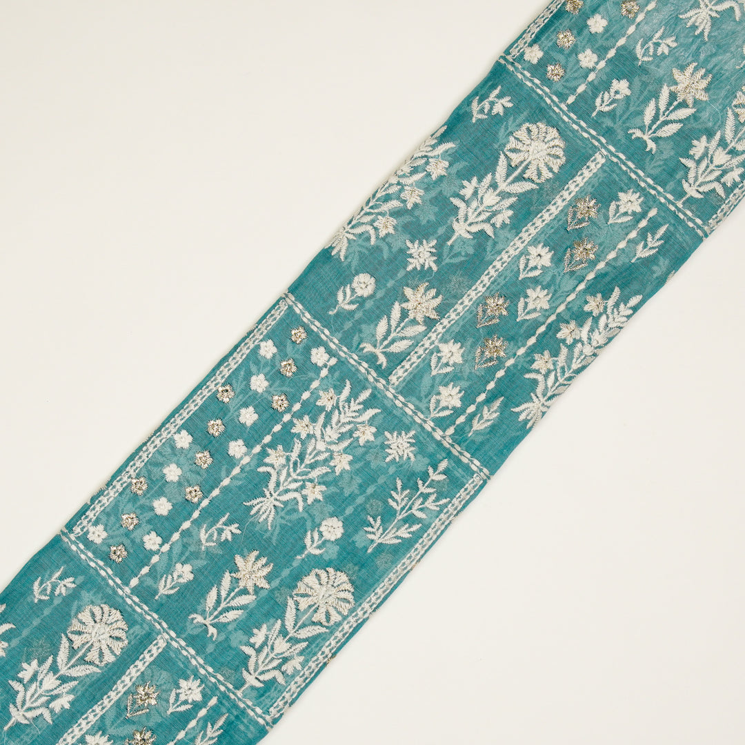 Shifa Jaal on Turquoise Cotton Silk Embroidered Fabric