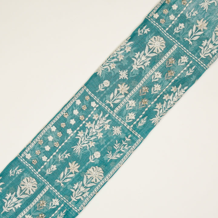 Shifa Jaal on Turquoise Cotton Silk Embroidered Fabric