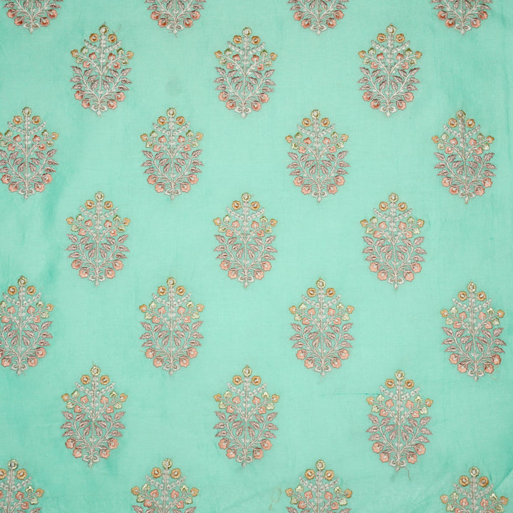 Zaira Buta on Aqua Luxe Silk Chanderi Embroidered Fabric