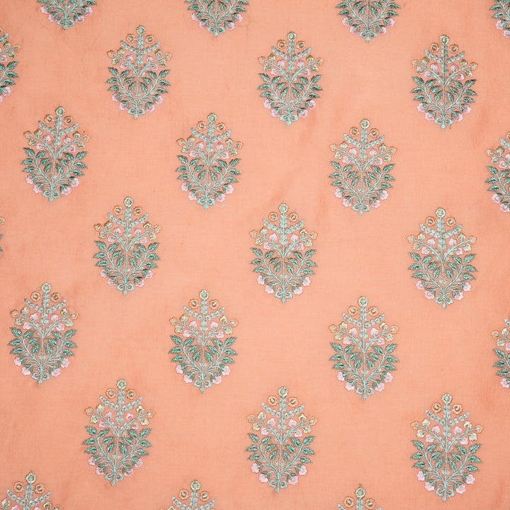 Zaira Buta on Peach Luxe Silk Chanderi Embroidered Fabric