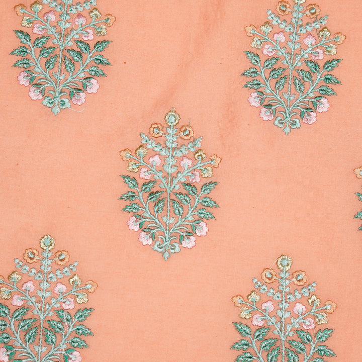 Zaira Buta on Peach Luxe Silk Chanderi Embroidered Fabric