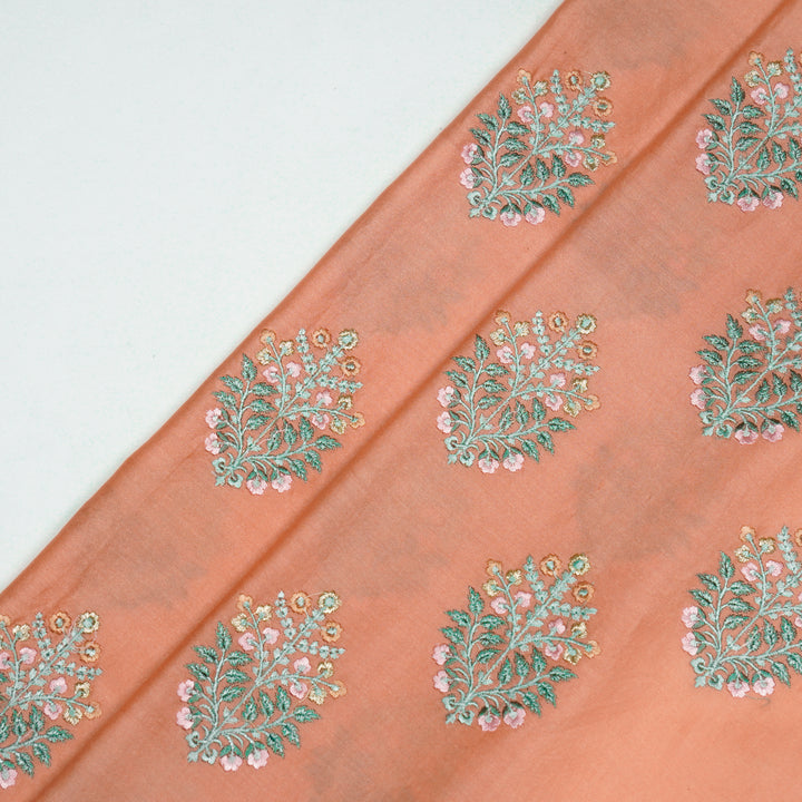 Zaira Buta on Peach Luxe Silk Chanderi Embroidered Fabric