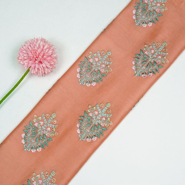 Zaira Buta on Peach Luxe Silk Chanderi Embroidered Fabric