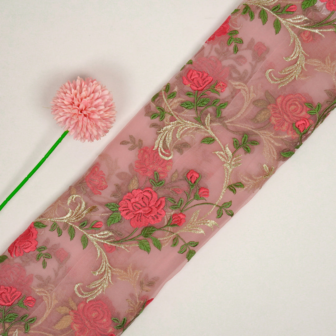 Alisha Jaal on Onion Pink Silk Organza Embroidered Fabric