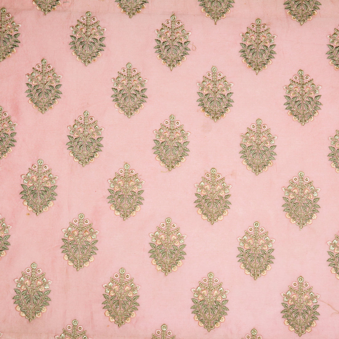 Zaira Buta on Dusky Pink Luxe Silk Chanderi Embroidered Fabric