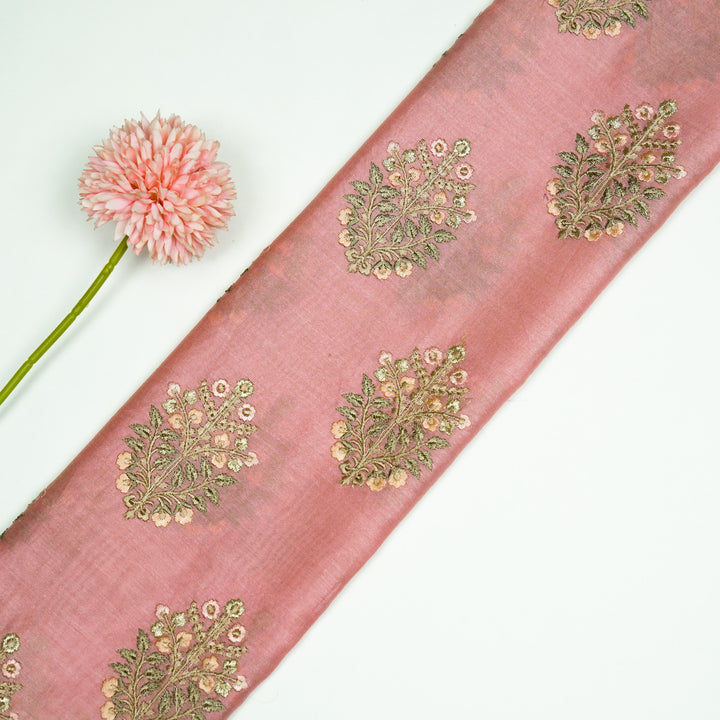 Zaira Buta on Dusky Pink Luxe Silk Chanderi Embroidered Fabric