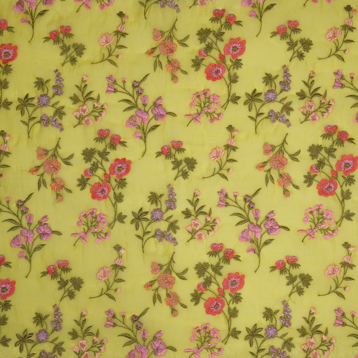 Nasma Jaal on Lemon Cotton Silk Embroidered Fabric