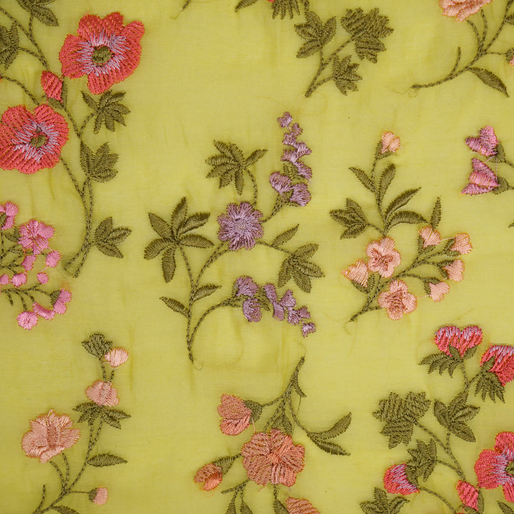 Nasma Jaal on Lemon Cotton Silk Embroidered Fabric