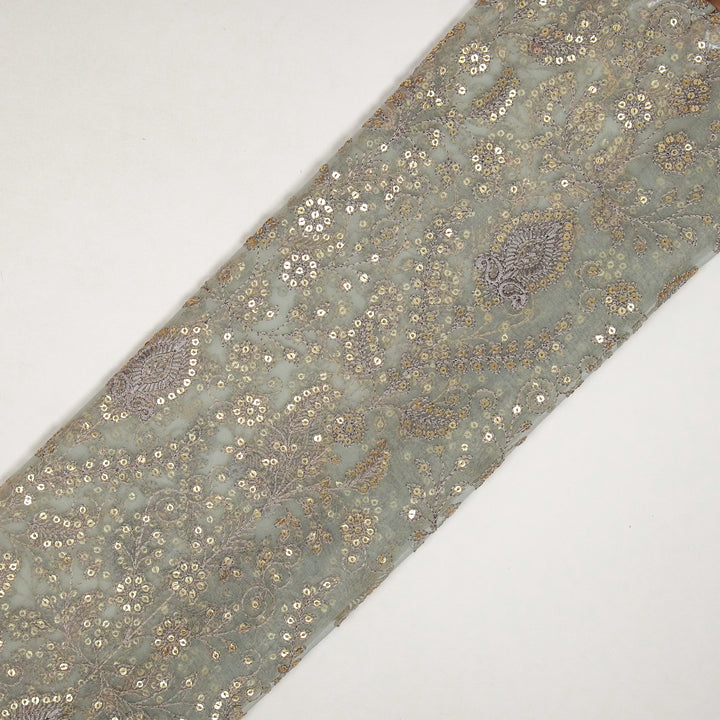 Aaditri Jaal on Silver Grey Silk Organza Embroidered Fabric
