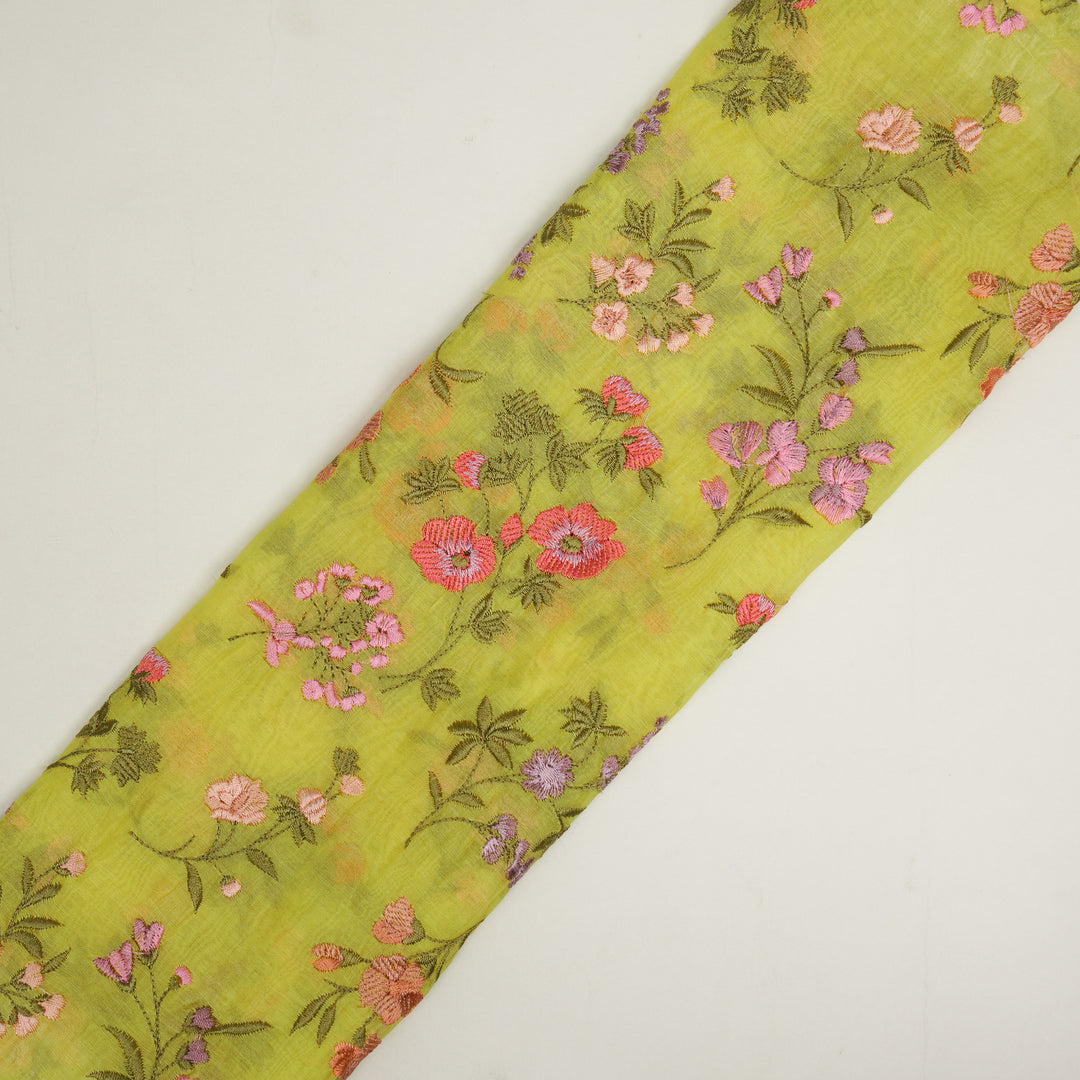 Nasma Jaal on Lemon Cotton Silk Embroidered Fabric